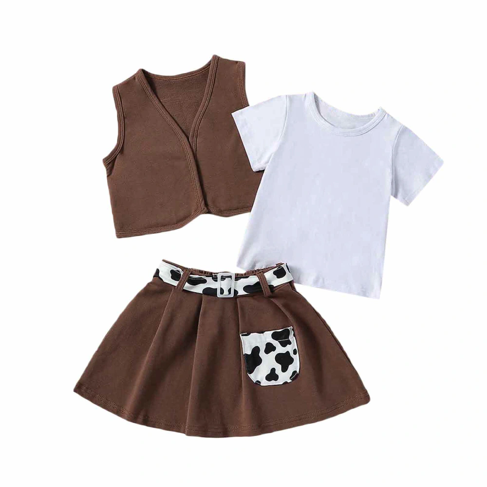 Toddler Girl 3Pcs Western Clothes Tops + Belted Skirt + Vest Set