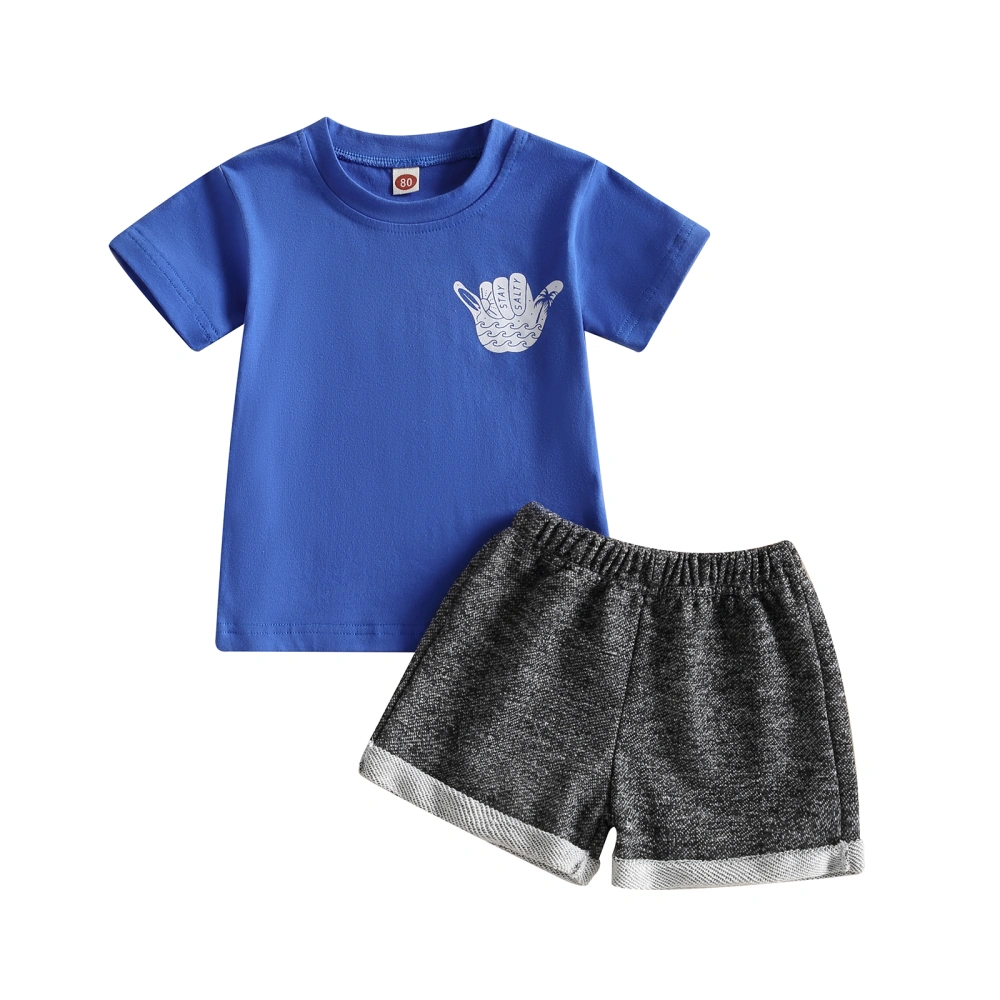 Kids Boys Shorts Set, Short Sleeve Fingers Print T-shirt with Shorts