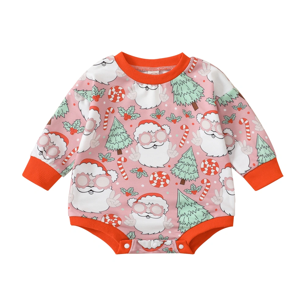 Toddler Baby Rompers Santa Christmas Tree Print Long Sleeve Jumpsuit