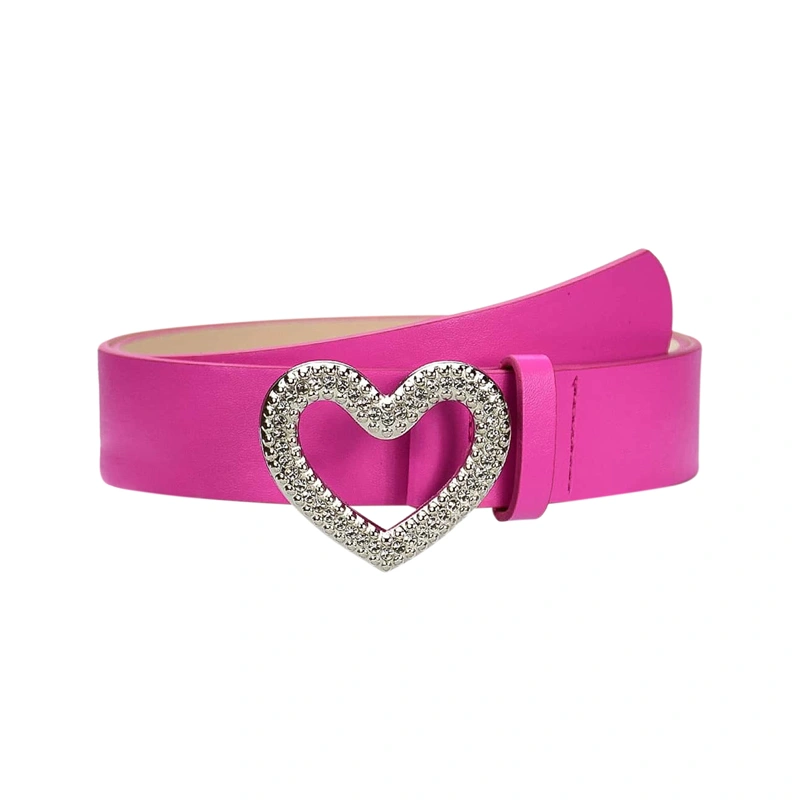 Women's Sparkling PU Waist Belt Heart Rhinestone Leather Barbie Belt