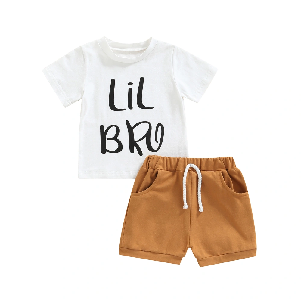 Letter Print Short Sleeve Round Neck T-shirt + Solid Color Shorts