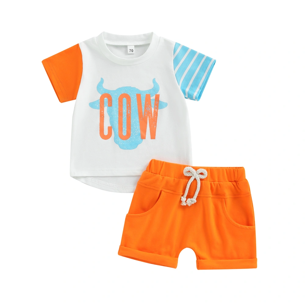 Boys Short Sleeve Contrast Color Tops and Drawstring Shorts Sets