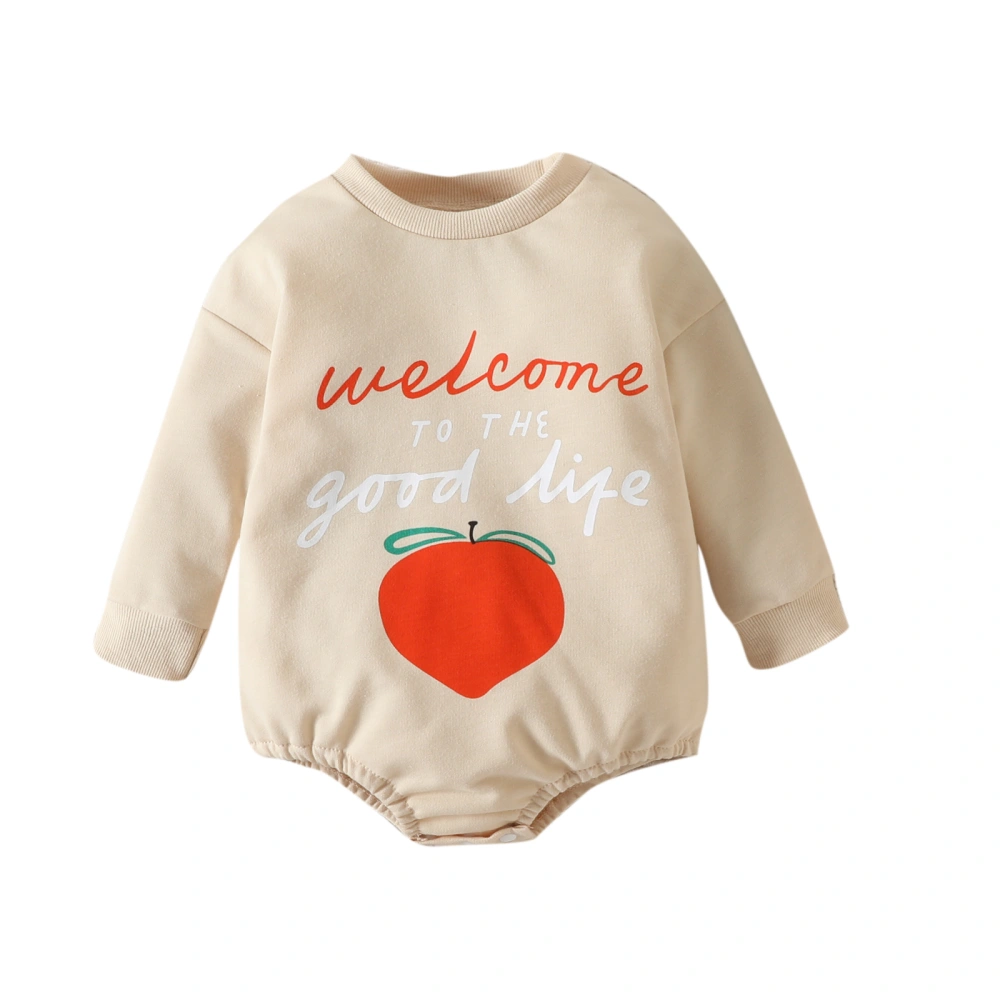 Baby Fall Romper, Long Sleeve Round Neck Peach Letter Print Bodysuit