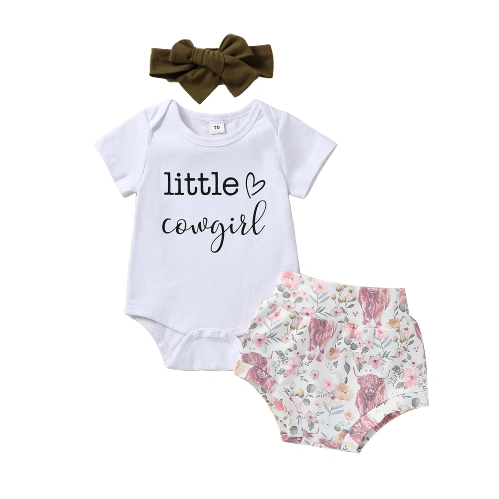 Girls Summer Clothes Letter Print Romper and Floral Shorts Headband