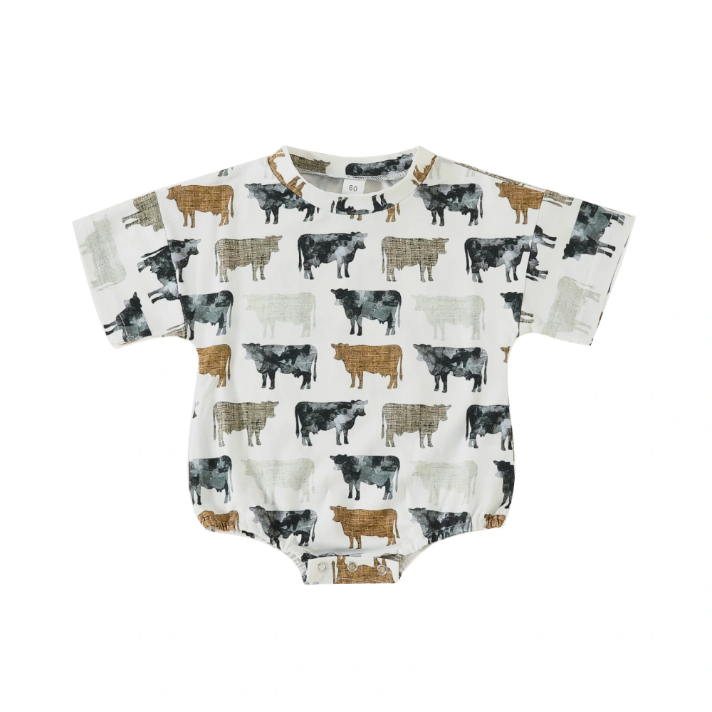 Baby Boy Romper, Short Sleeve Cow/Stripes Print Summer Bodysuit