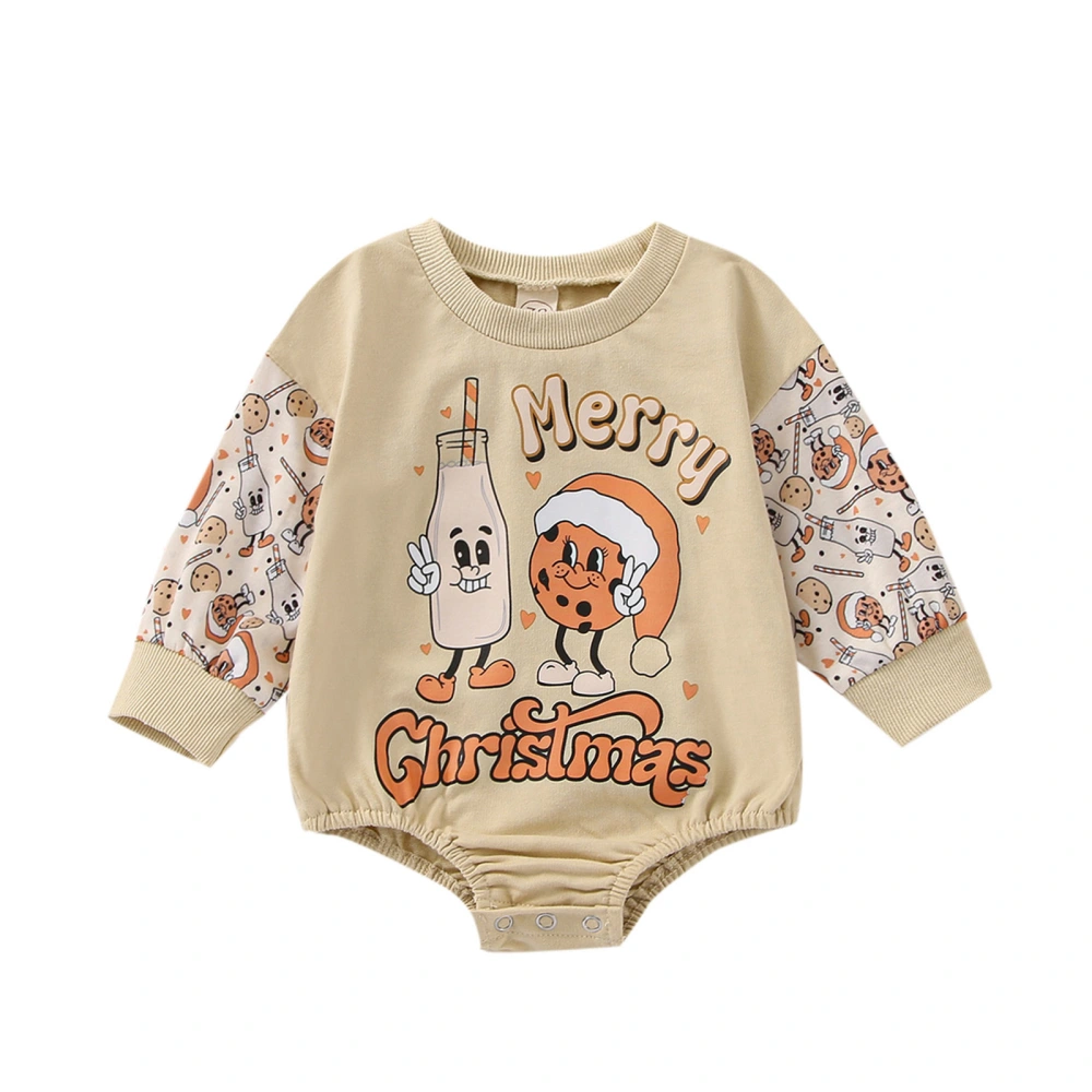 Baby Girls Christmas Long Sleeve O Neck Letter Cartoon Print Playsuit