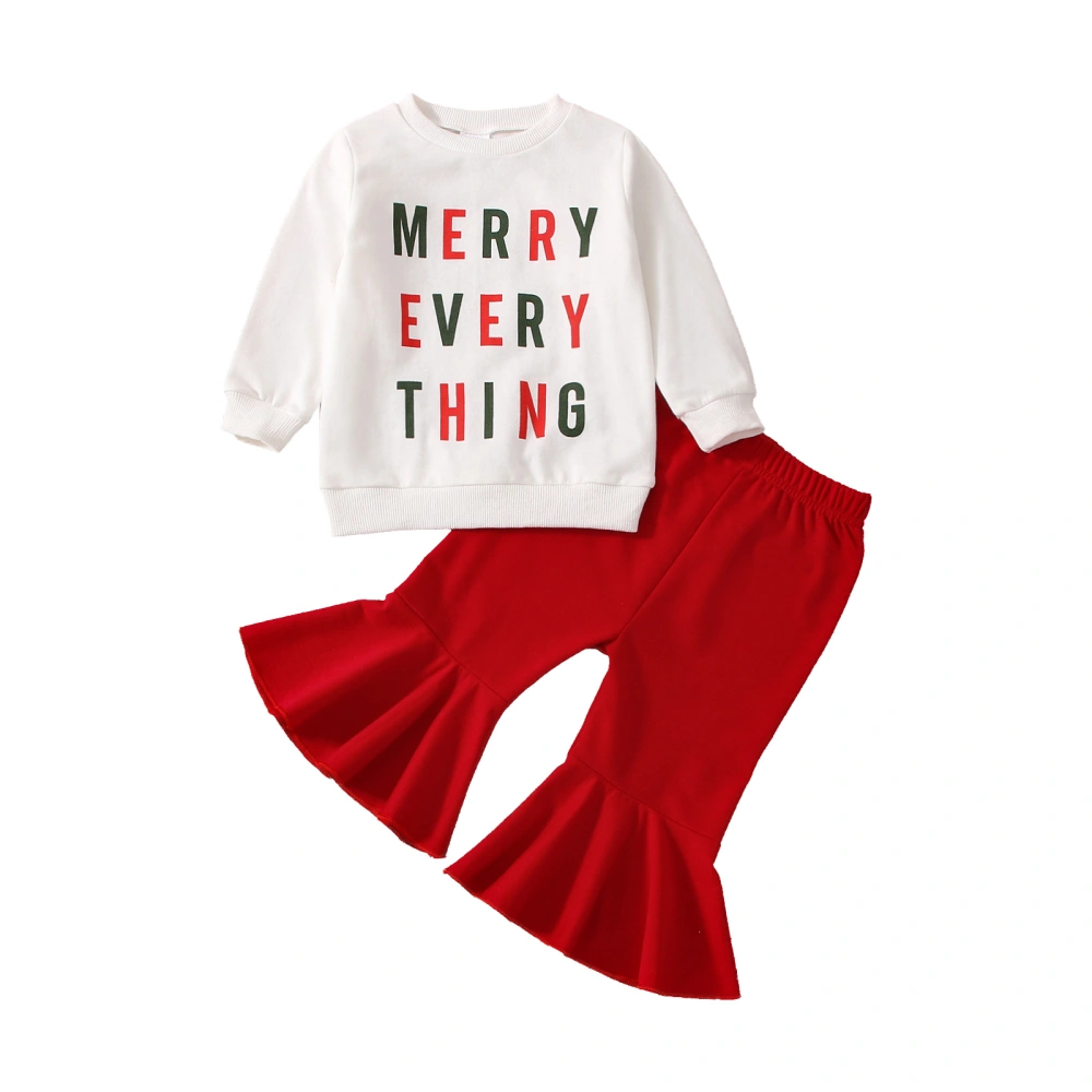 Girls Christmas Pants Set, Letters Print Sweatshirt + Flare Pants