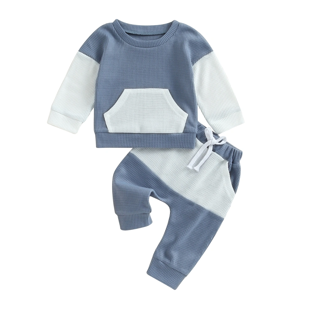 Baby Boys Pants Set, Patchwork Long Sleeve Sweatshirt with Pants