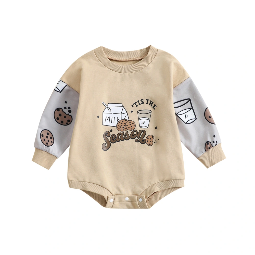 Infant Girl Boy Romper Letter Milk Biscuit Print Round Neck Jumpsuit