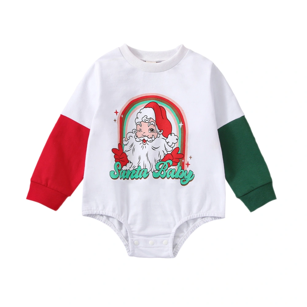 Baby Christmas Romper, Cute Rainbow Santa Print Long Sleeve Bodysuit