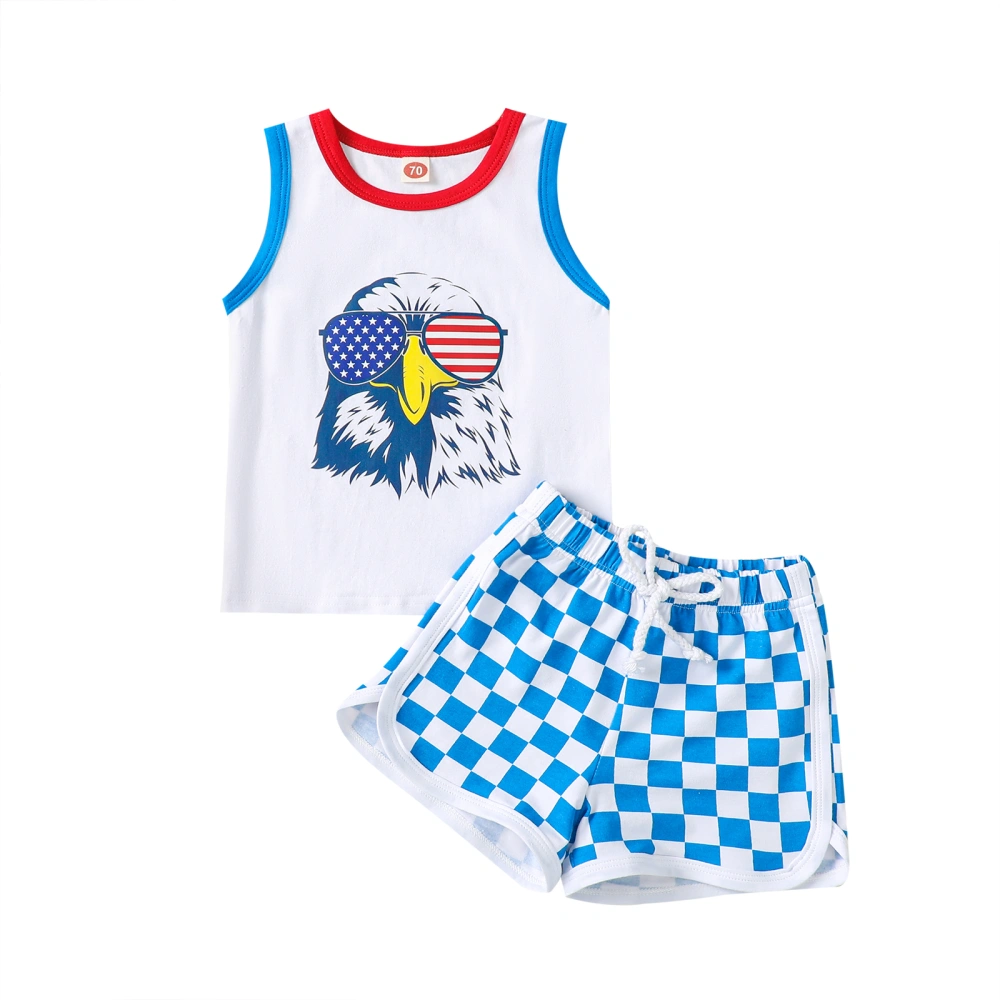 Baby Boys Shorts Set, Eagle Print Tank Top with Plaid Shorts