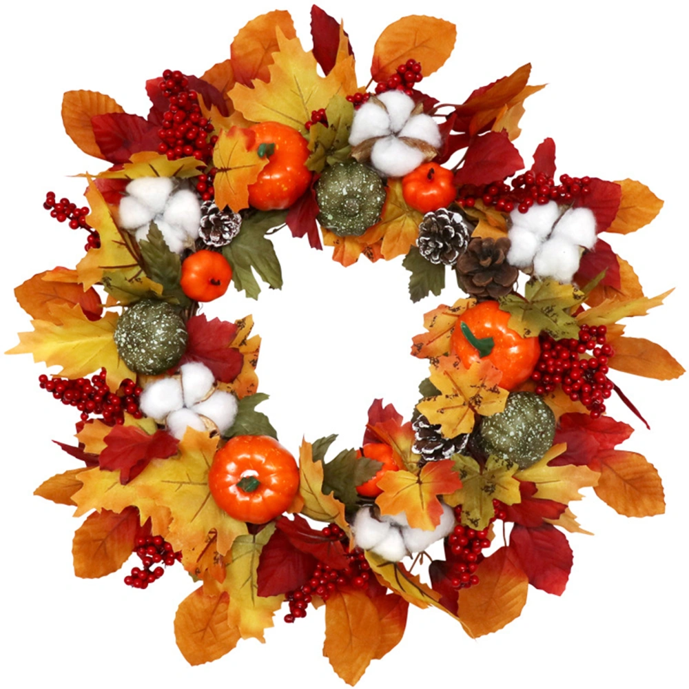 Fall Harvest Wreath, Artificial Pumpkin Wreath with Cotton Bolls