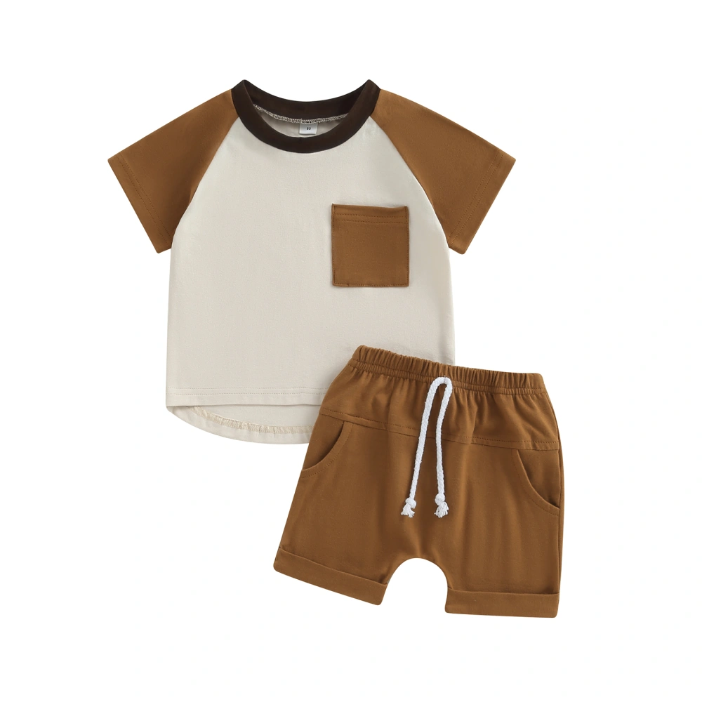 Boys Short Sleeve Contrast Color Tops and Drawstring Shorts Sets