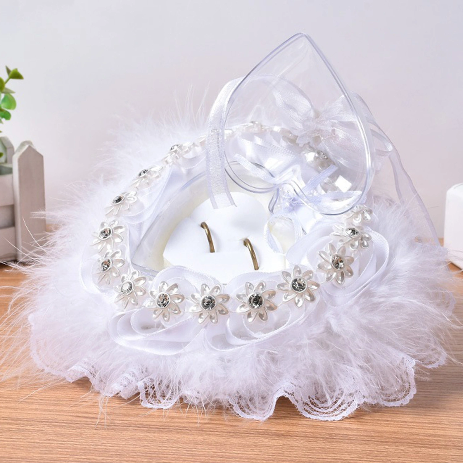 Wedding Ring Box, Heart-Shaped Double Slots Wedding Rings Holders