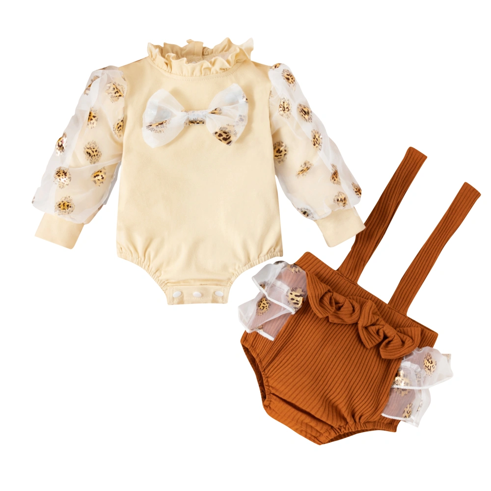 Baby Girls 2Pcs Fall Outfits, Ruffle Collar Tops + Suspender Shorts