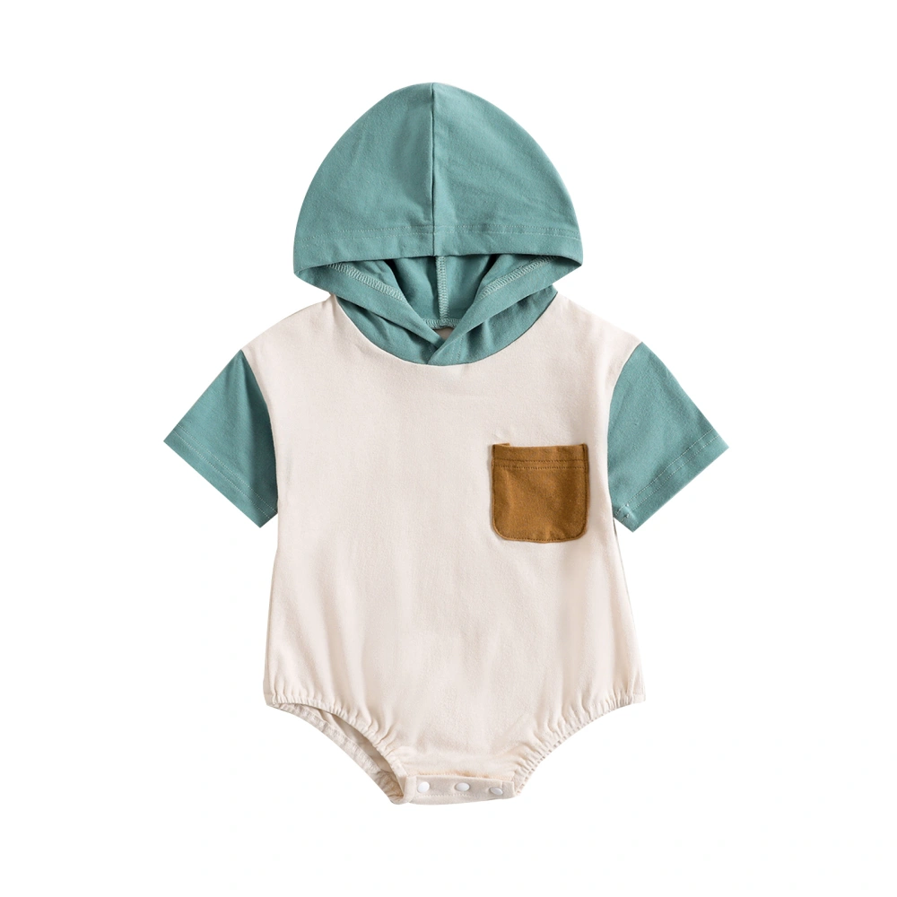 Baby Summer Jumpsuit, Short Sleeve Contrast Color Hooded Romper