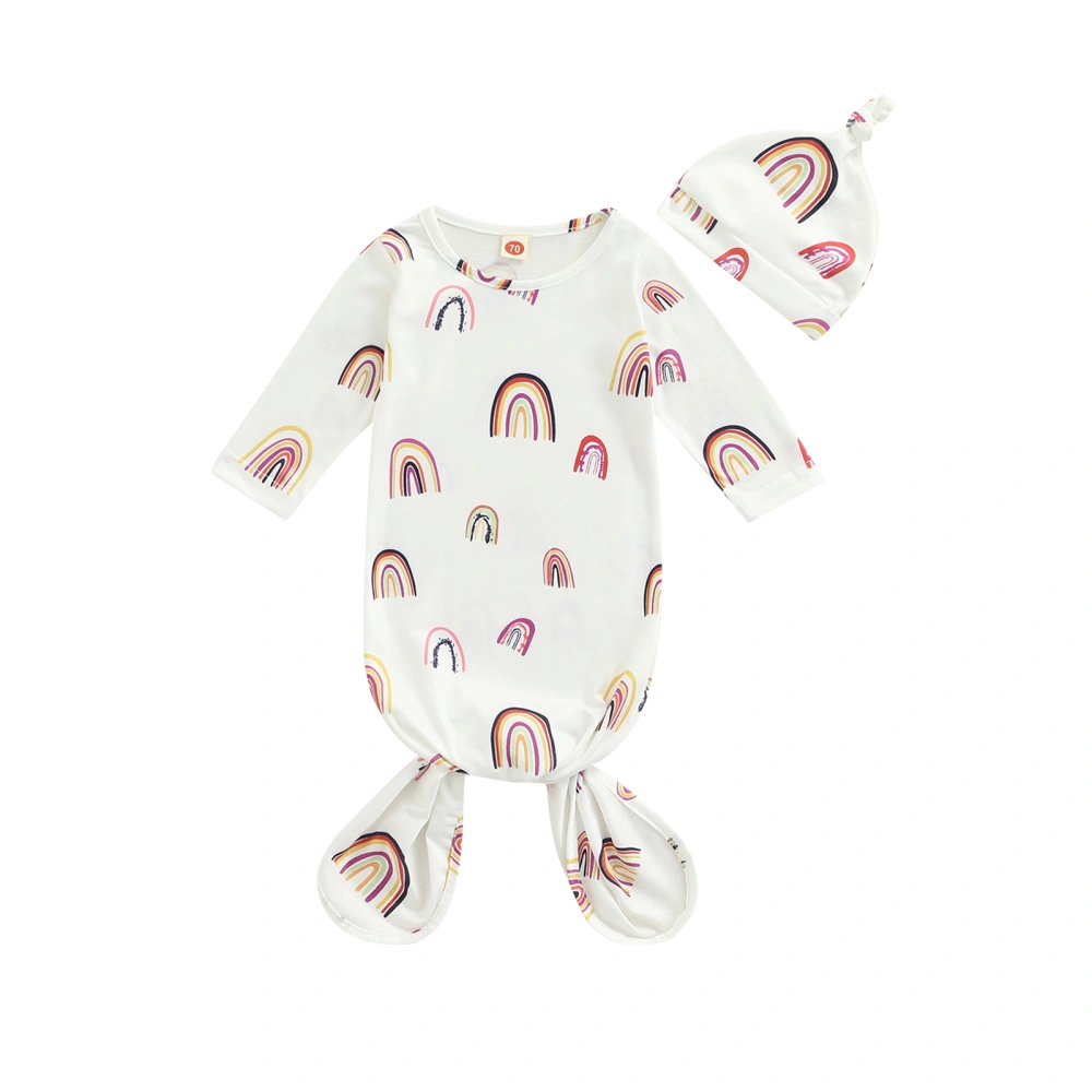 Tie-up Rainbow Print Long Sleeve Round Neck Sleeping Sack + Beanie