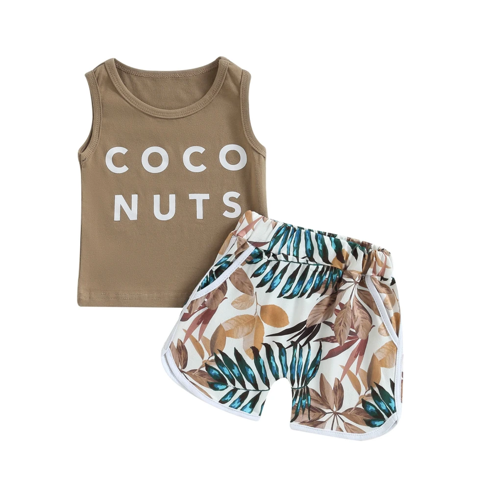 Kids Boys Girls Vest Round Neck Tops + Tree Print Short Pants 