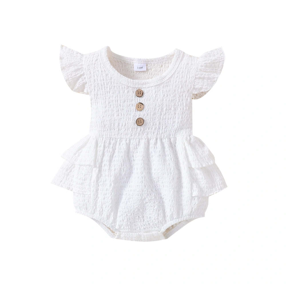 Baby Girl’s Fashion Solid Color Button Round Neck Fly Sleeve Romper