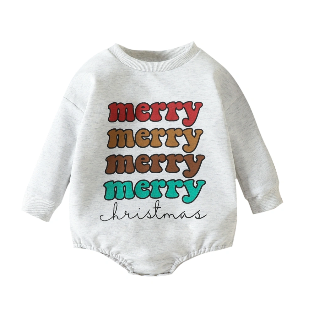 Baby Girls Boys AAutumn Gray Long Sleeve O Neck Letter Print Romper