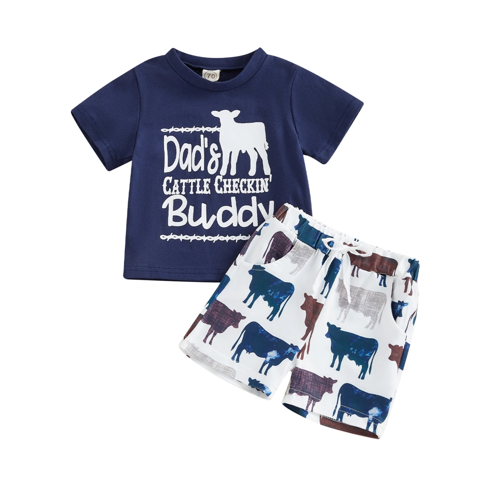 Baby Boy Summer Outfits, Letter T-Shirt + Cow Print Shorts Set