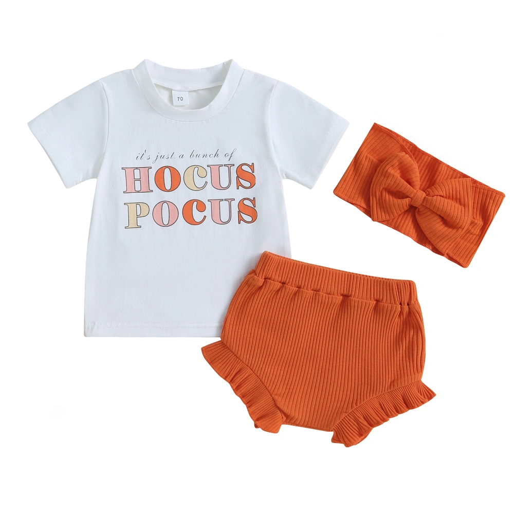 Baby Girls Halloween Shorts Set Letters Print T-shirt Shorts Hairband