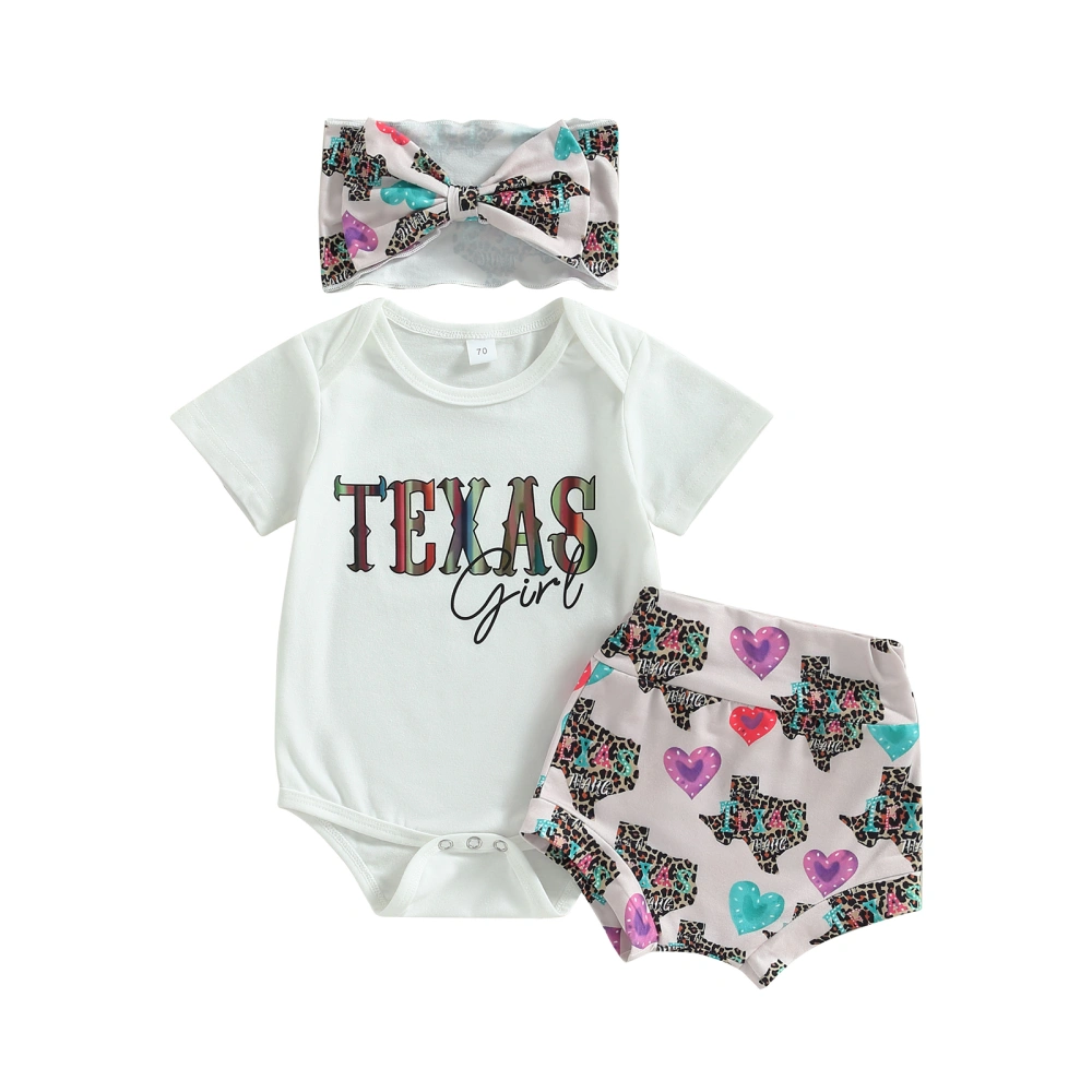 Baby Girls Summer Outfit Letter Print Romper and Shorts Headband Set 