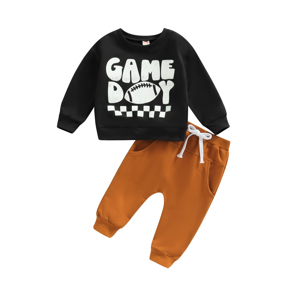 Baby Boys Fall Outfit Letter Rugby Print Sweatshirt and Sweatpants