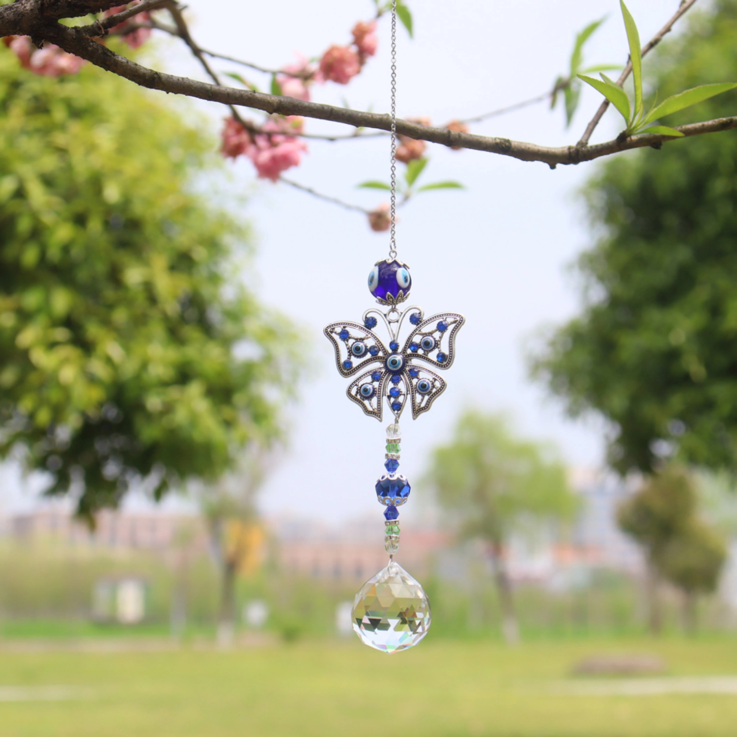 Eye Crystal Wind Chime with Metal Hook, Garden Hanging Ornament
