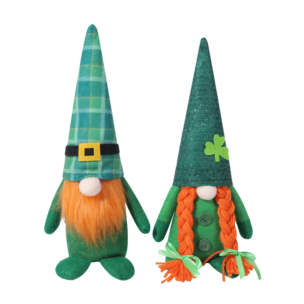 Irish Festival Clover and Plaid Hat Plush Faceless Doll 2Pcs