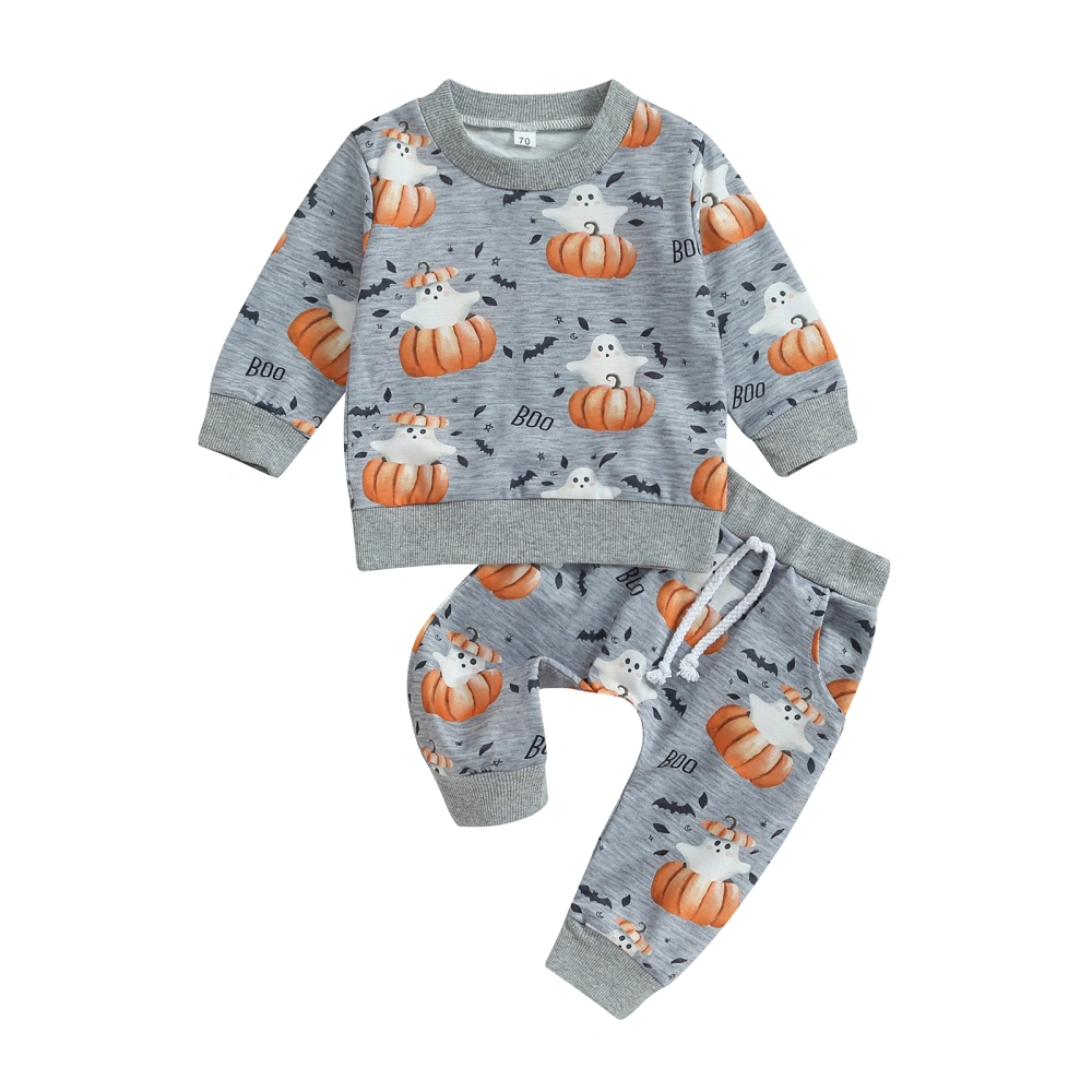 Baby Boys Halloween Clothes Pumpkin Print Sweatshirt and Pants