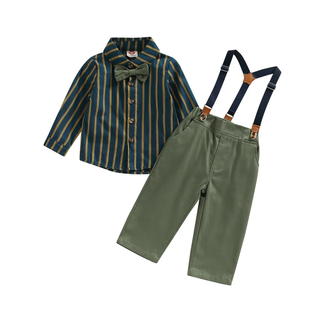 Boys Gentleman Outfits Long Sleeve T-shirt and Trousers with Suspender