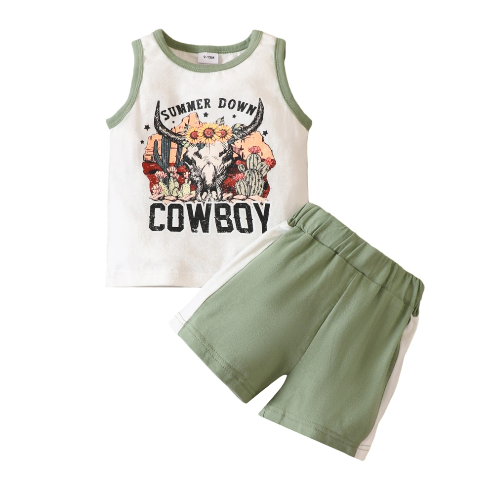 Kid Boys Vest Round Neck Tops + Patch Color Short Pants Suit