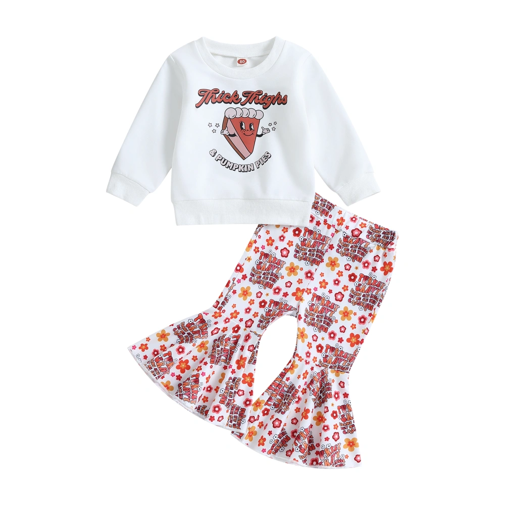 Kids Girls Halloween Outfits Letter Print Tops and Floral Flare Pants