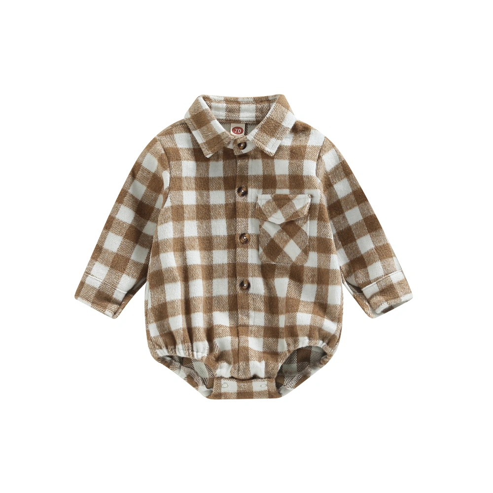 Baby Boy Romper, Long Sleeve Button Closure Plaid Fall Bodysuit