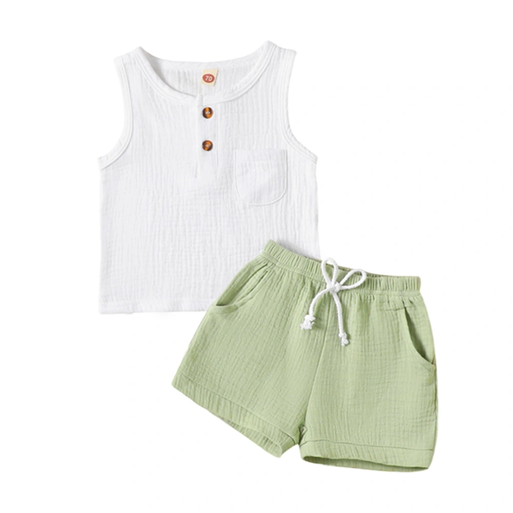 Baby Kids Boys Shorts Set Button Closure Tank Top Elastic Waist Shorts