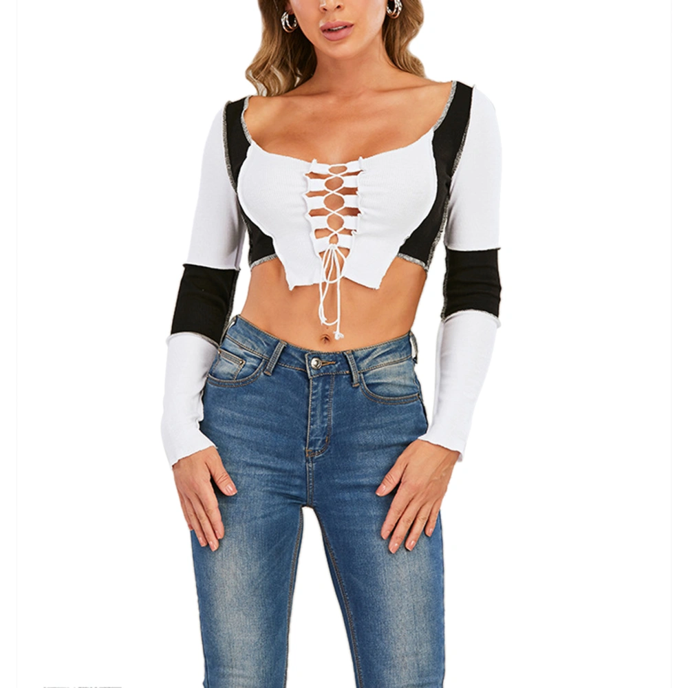 Plus Size Women Crop Tops, Long Sleeves Cut Out Midriff Baring Tops