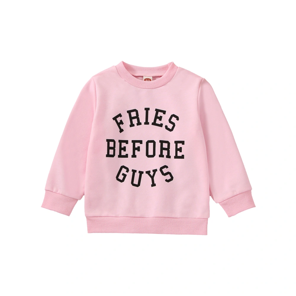 Girl Loose Shirt, Long Sleeve Round Neck Letters Print Tops 