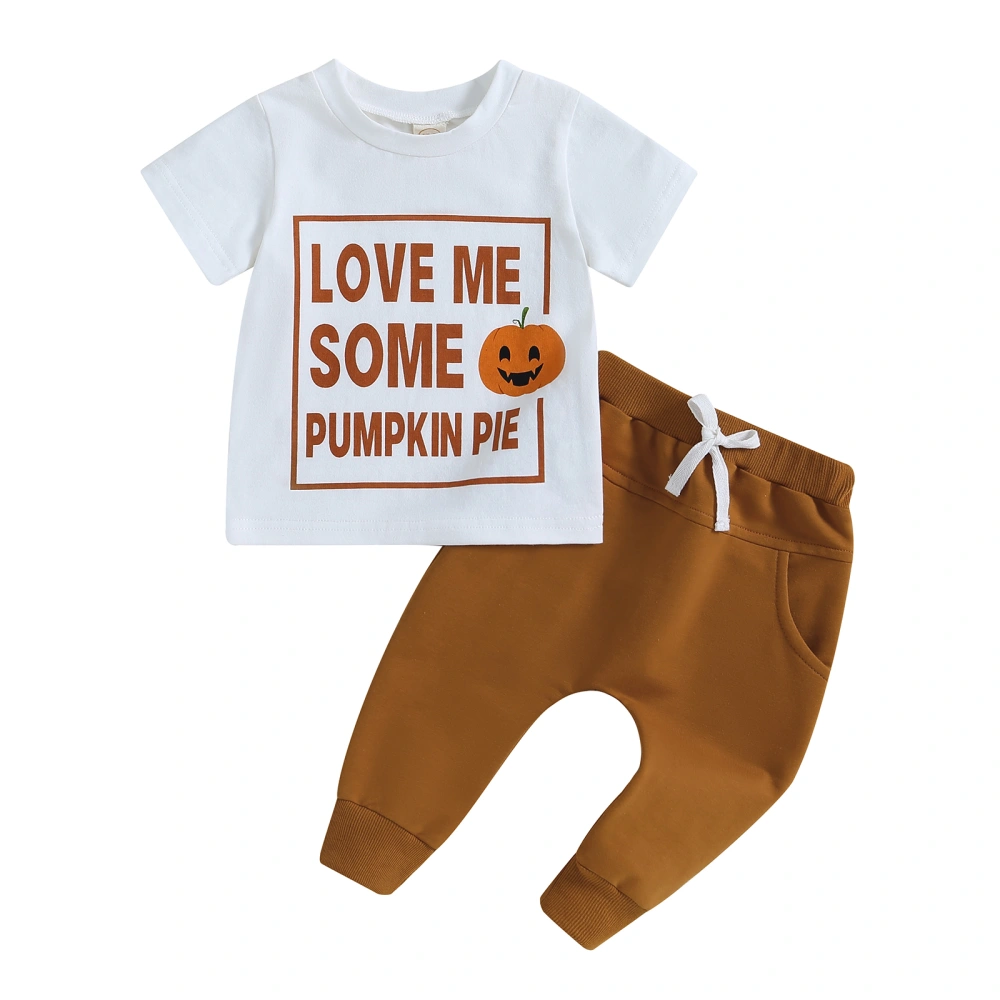 Infant Halloween Outfit Letter Pumpkin Print Short Sleeve Tops Pants