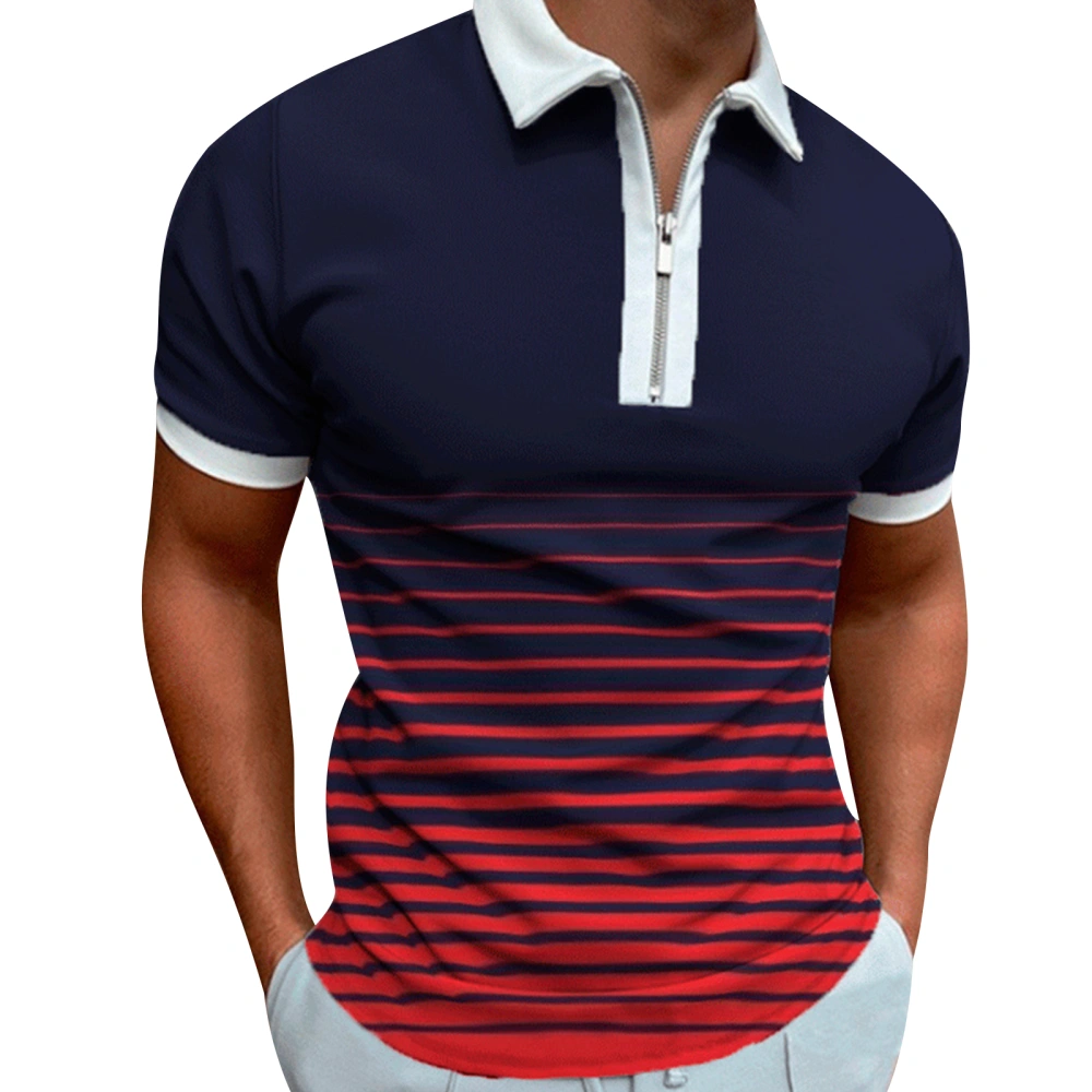 Men Casual Tops, Short Sleeve Stripe Patchwork Slim Fit Polo Shirt