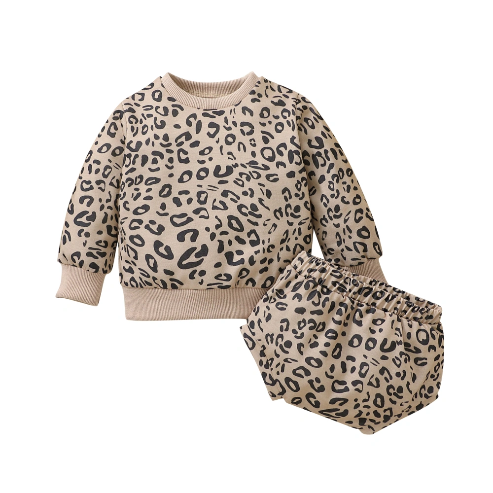 Baby 2Pcs Fall Outfits, Leopard Print Pullover Tops + Shorts Set