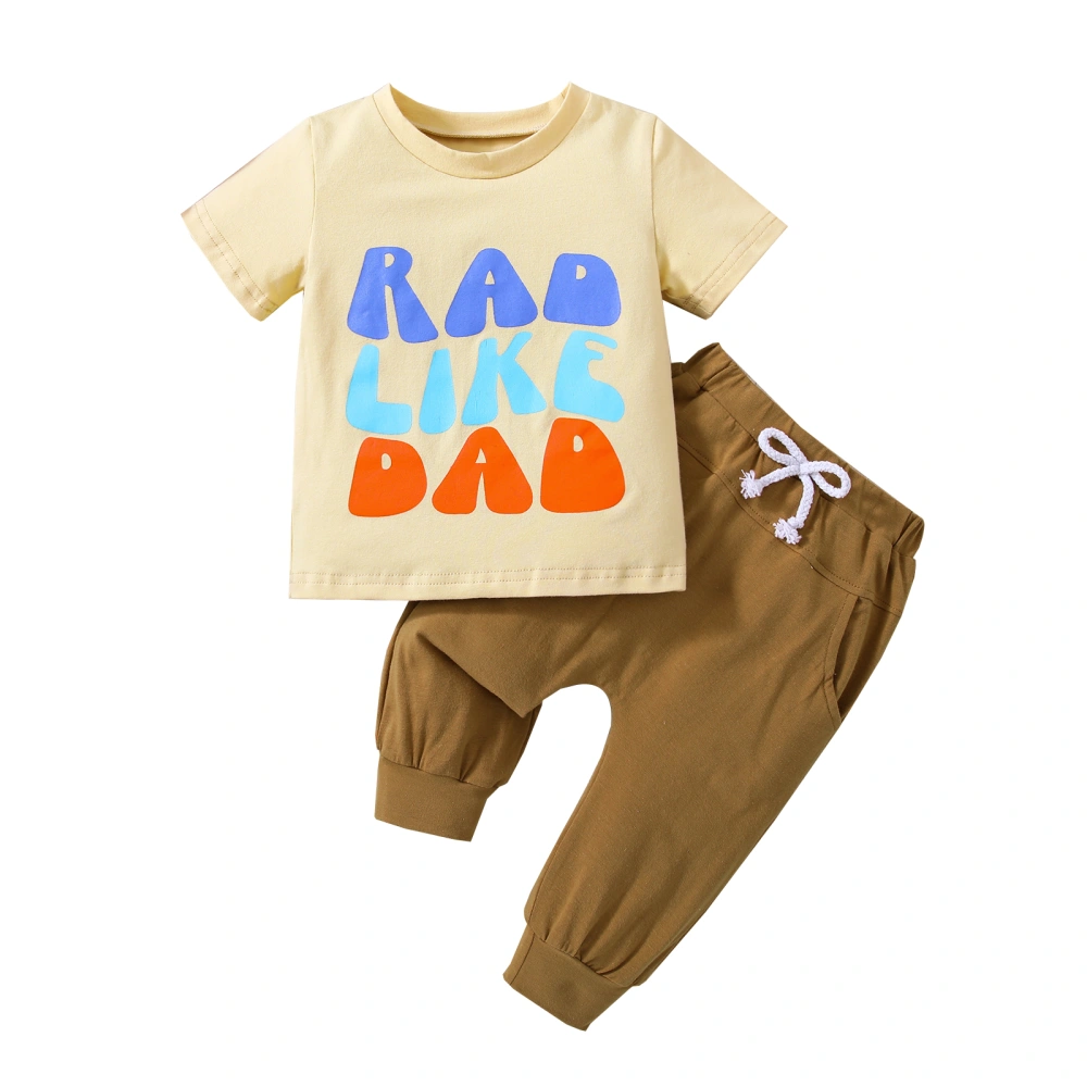 Boys Pants Set, Short Sleeve Crew Neck Letters Print T-shirt + Pants