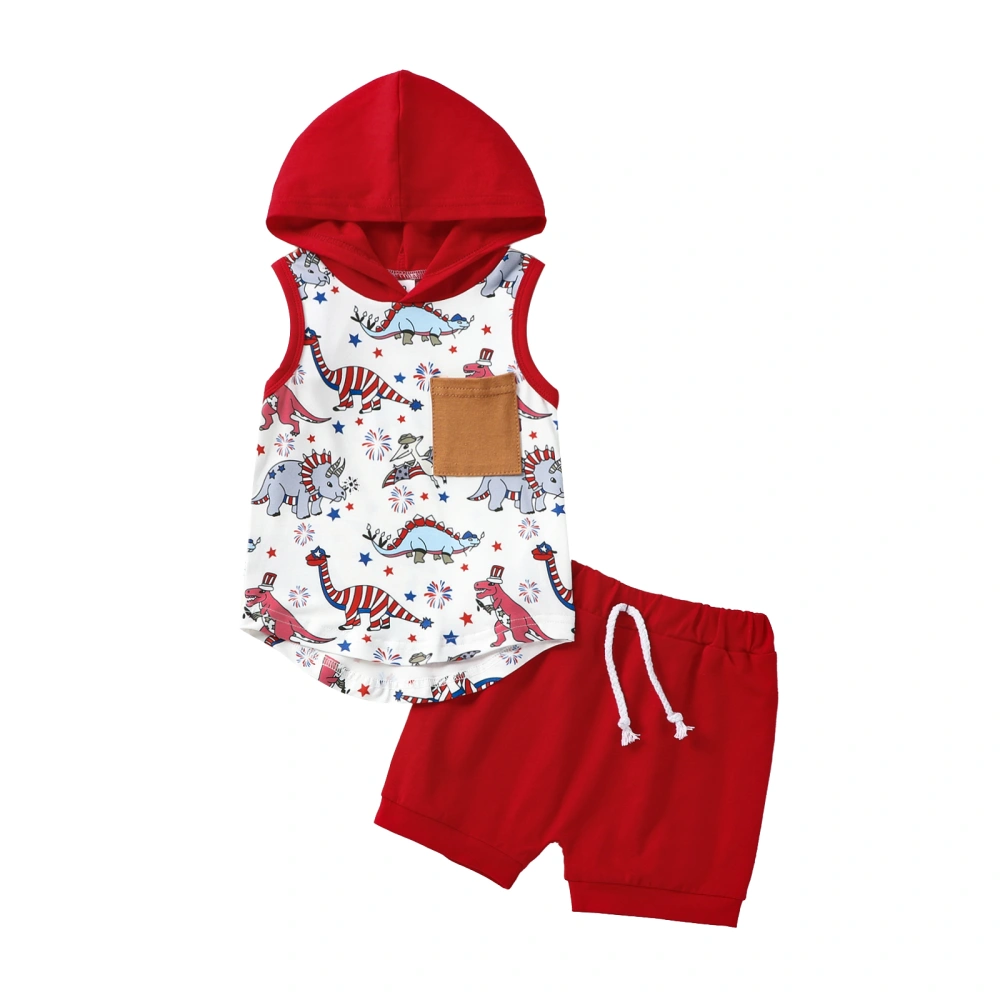 Independence Day Baby Boy Outfits Dinosaur Print Hoodie and Shorts Set