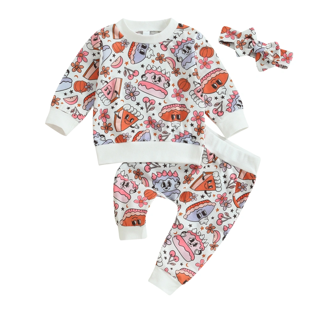 Toddler Girl Long Sleeve Floral Pumpkin Print Tops Pants Headband Sets