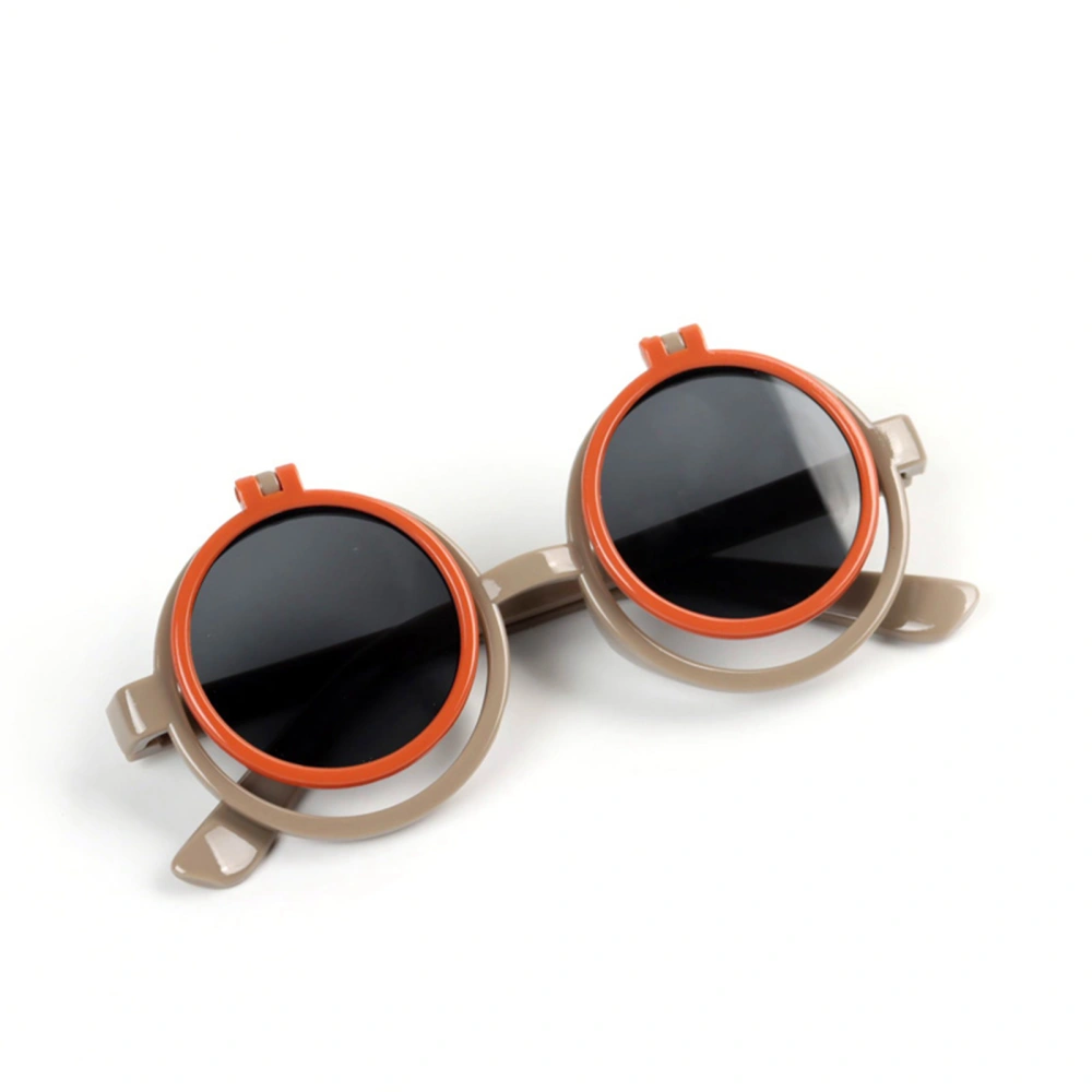 Children's Flip Sunglasses, Color Block Round Frame Kid Sunglasses