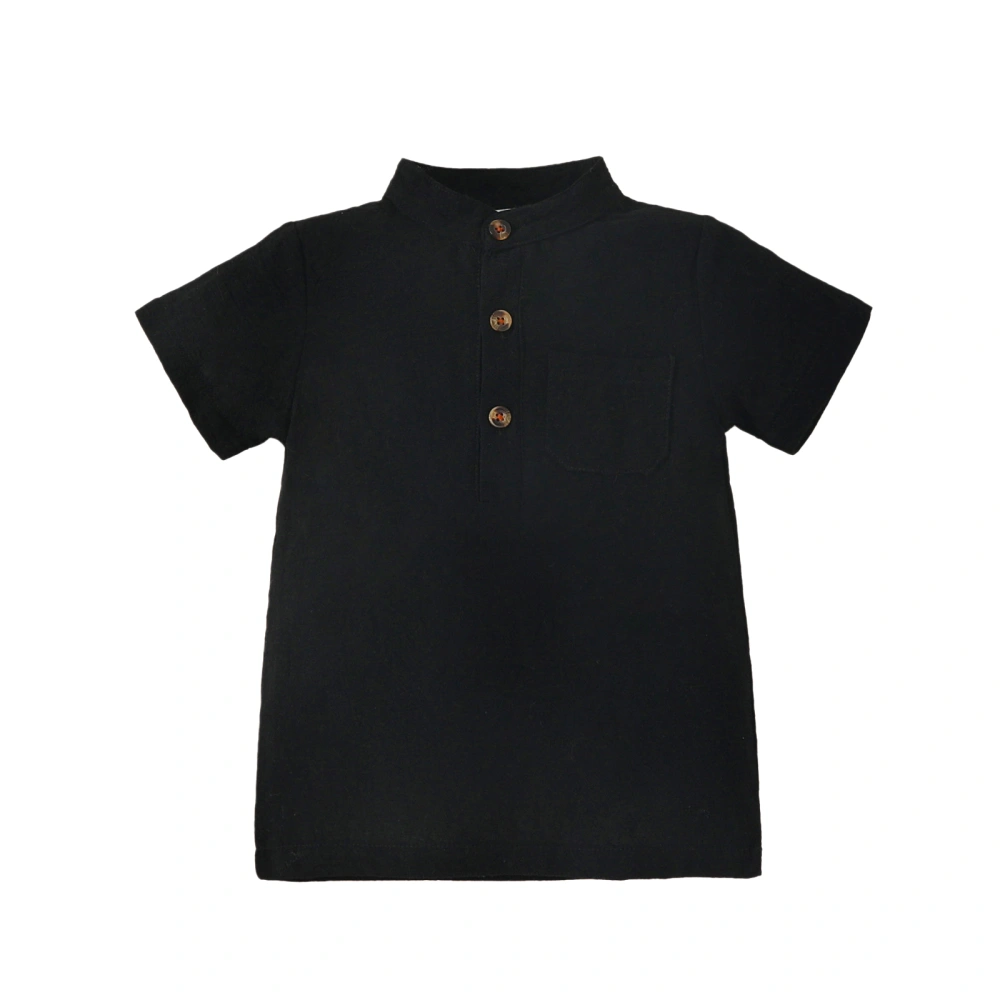 Kid Boys Shirts Short Sleeve Buttons Solid Summer Tops, Black