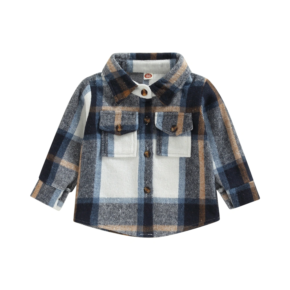 Toddler Plaid Print Long Sleeve Lapel Button Outwear with Pockets