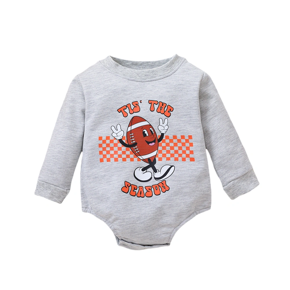 Baby Football Season Romper, Long Sleeve Cartoon Letter Bodysuit