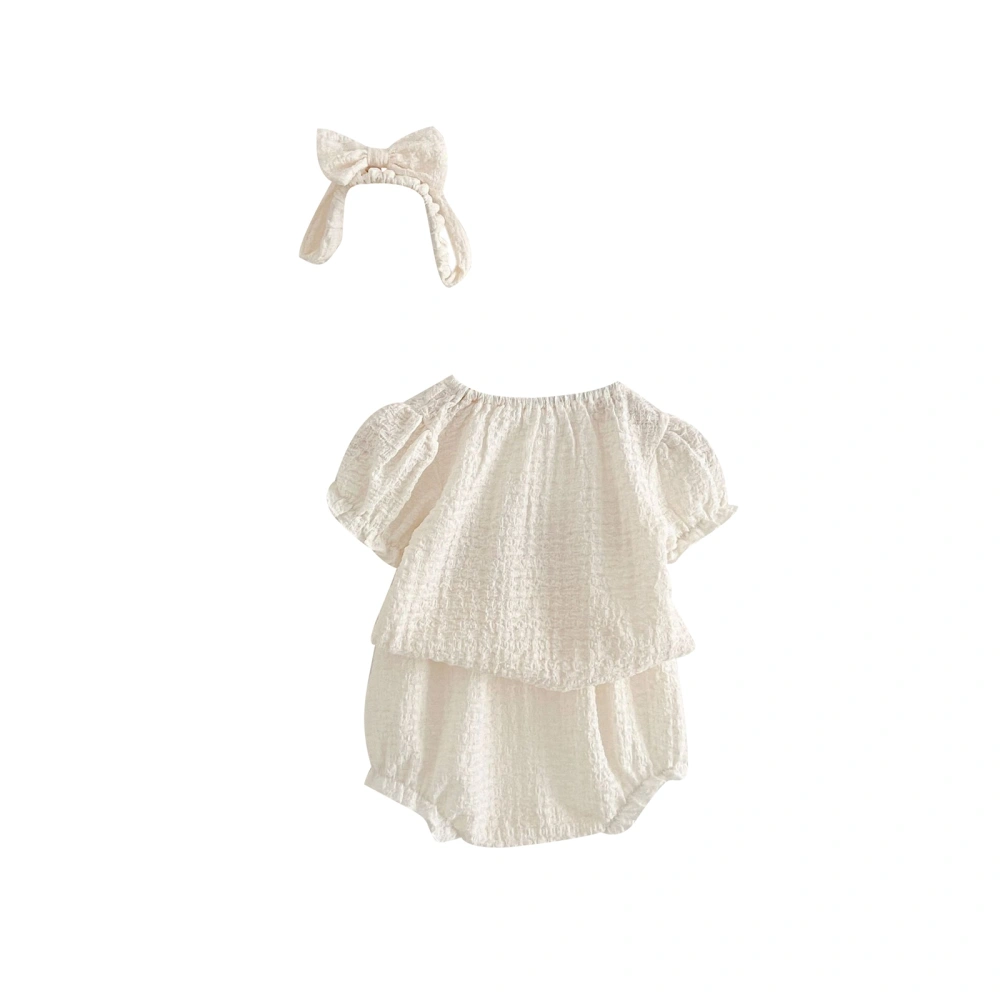 Baby Girl Summer Clothes, Puff Sleeve Tops+Shorts+Bow Headband Set