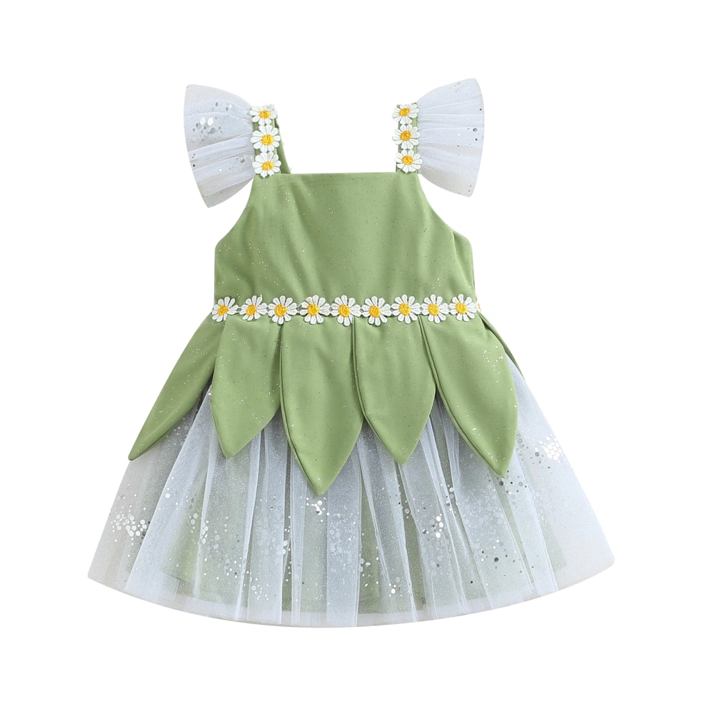 Kids Girls Dress Flower Embroidery Sequins Tulle Patchwork Dress